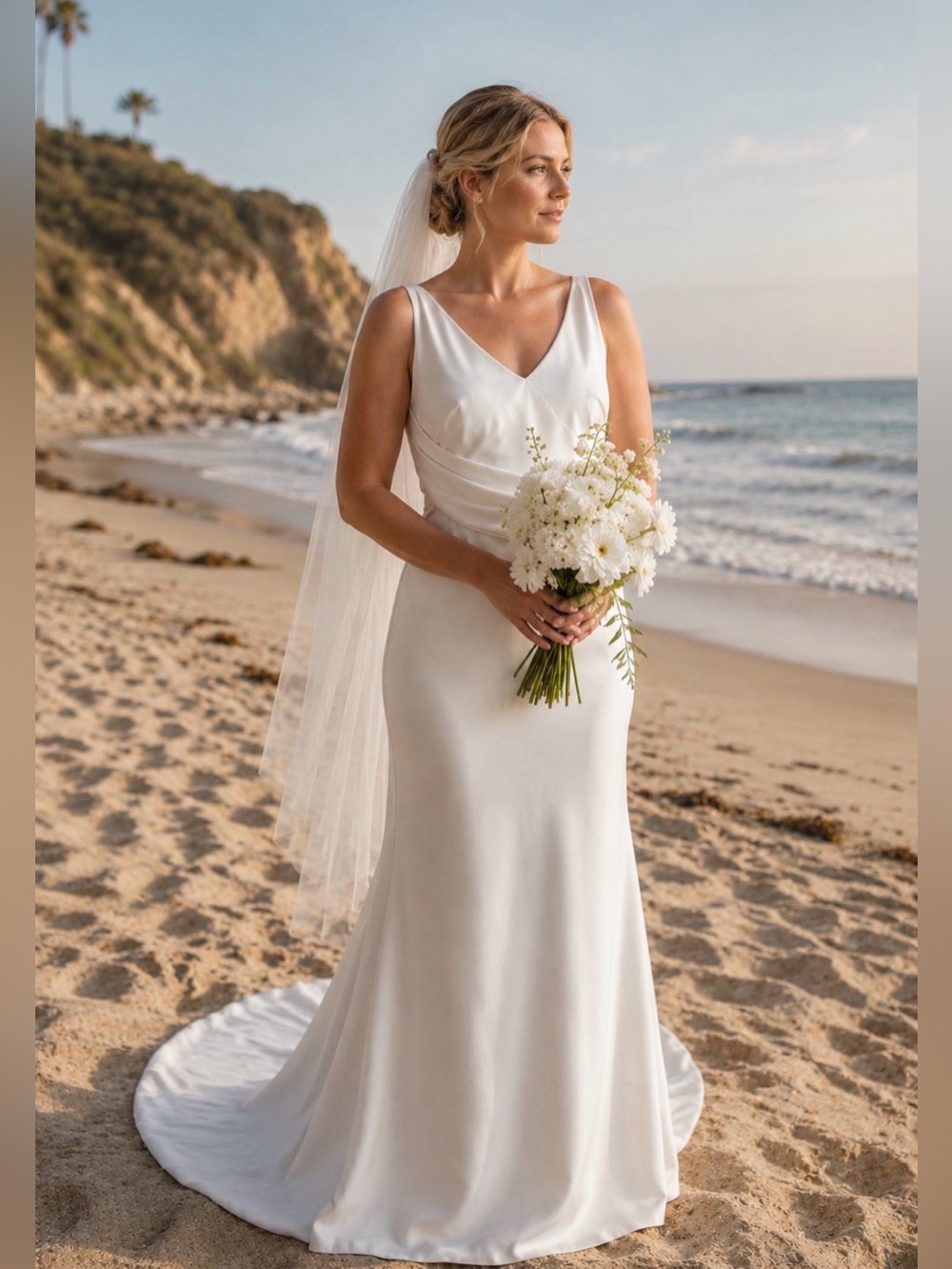 Miss Veil  White Sleeveless Minimalist Wedding Gown